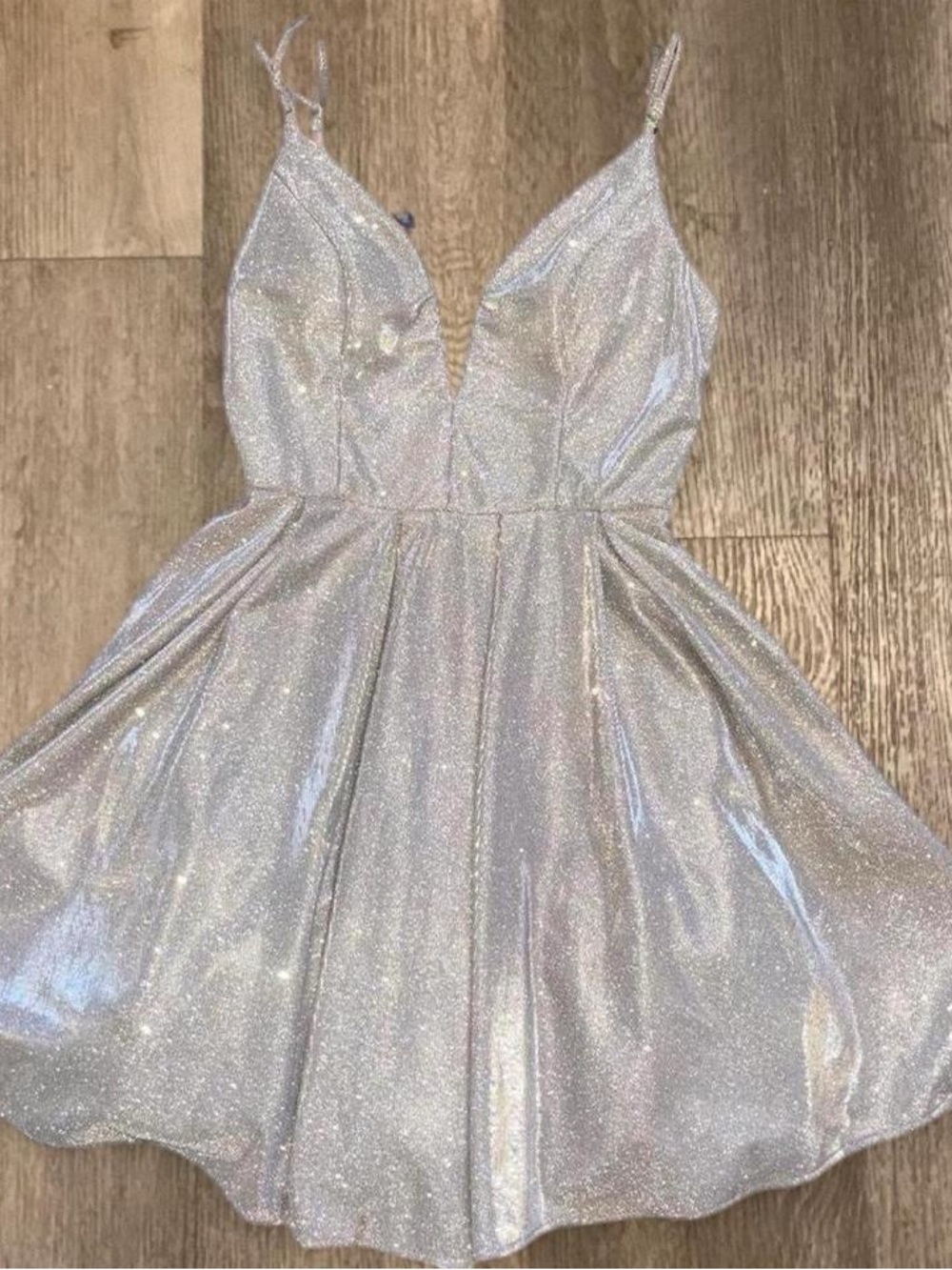 B Darlin Sparkling Silver Spaghetti Strap Mini Dress